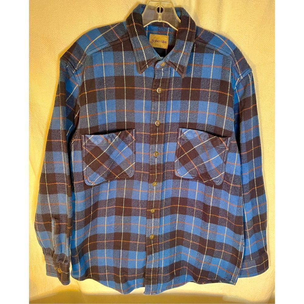 VTG ST JOHN’S BAY Flannel Shirt Button Down Blue Plaid Size Med